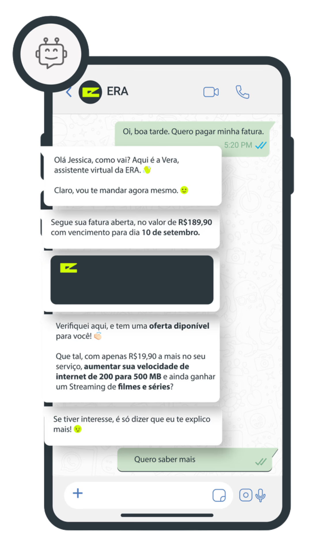 WhatsApp AI Agent Demo - Conversa com assistente virtual Vera da ERA
